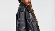 ASOS DESIGN oversized premium real leather biker jacket in black | ASOS