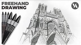 Notre Dame de Reims Cathedral Freehand Architecture Drawing Speedpainting Timelapse Video ★ 4K ★