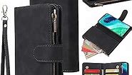 LBYZCASE Phone Case for LG K92 5G 2020 Release,LG K92 5G Wallet Case,Luxury Folio Flip Leather Cover[Zipper Pocket][Wrist Strap][Kickstand ][Magnetic Closure] for LG K92 5G (Black)