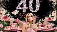 40th Birthday Decorations for Women, Happy 40th Birthday Banner Backdrop, Gold Floral 40 Year Old Birthday Party Yard Sign Photo Props Poster Decor Supplies, Fabric, Vicycaty