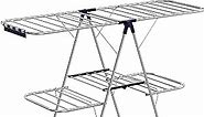 SONGMICS Clothes Drying Rack, Foldable 2-Level Laundry Drying Rack, Free-Standing Large Drying Rack, with Height-Adjustable Wings, 33 Drying Rails, Sock Clips, Silver and Blue ULLR53BU
