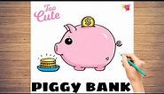 how to draw a cute piggy bank for kids | step by step