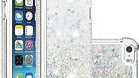 Compatible with iPhone 5S Case, Bling Glitter Liquid Clear Case Floating Quicksand Shockproof Protective Sparkle Silicone Soft TPU Case for iPhone 5S / iPhone 5. YBL Love Silver