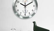 hito 10 Inch Silent Wall Clock Battery Operated Non ticking Glass Cover Silver Aluminum Frame, for Kitchen, Bedroom, Home Office, Living Room Decor (White)