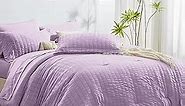 CozyLux Queen Seersucker Comforter Set with Sheets Light Purple Bed in a Bag 7-Pieces All Season Bedding Sets with Comforter, Pillow Sham, Flat Sheet, Fitted Sheet, Pillowcase