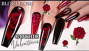 Red and Black Blood Rose Gothic GRUNGE valentines Acrylic Nails Coffin Shape | Glitter planet