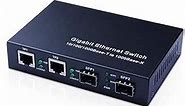 Gigabit SFP to RJ45 Fiber to Ethernet Media Converter, Dual 10/100/1000Mbps RJ45 Ports to 1000Base-SX/LX/EX SFP Slots, Support Gigabit SFP Modules, Without Transceiver