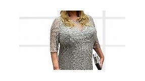 Plus size Silver heavily beaded Gill Harvey dress Style 8003