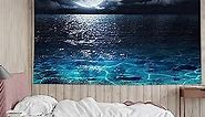 LB Moon Over Ocean Tapestry, Night Sky Tapestry Wall Hanging, 3D Fantasy Psychedelic Watercolor Tapestry Wall Art for Bedroom Living Room Dorm Home Decor, 60 x 40 Inches