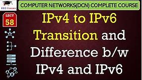 L58: IPv4 to IPv6 Transition and Difference b/w IPv4 and IPv6 | Data Communication Network Lectures