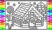 How to Draw a Gingerbread House for Kids 🍭🎄❤️💚 Gingerbread House Drawing and Coloring for Kids