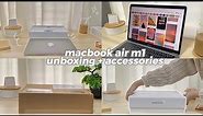 ☁️🍂 macbook air m1 aesthetic unboxing + accessories & setup | space gray