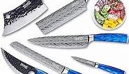 Jikko New 67 Layers High Carbon Steel Japanese Knife Set - DiamondRazor Series - Kitchen Knife Set with Ocean Blue Handles - 6 Japanese Chef's Knives with Exceptional Sharpness - HRC60 Approved