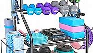 Dumbbell Rack, Yoga Mat Storage Rack - Weight Rack for Dumbbells, Home Gym Storage Rack for Yoga Mat, Dumbbells and Kettlebells, All in One Workout Equipment Storage with Caster Wheels