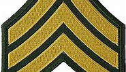 Green and Yellow Sergeant Chevron Patch - 3x3.75 inch. Embroidered Iron on Patch