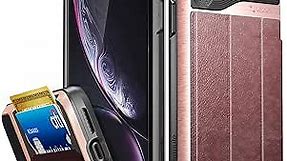 VENA iPhone XR Wallet Case, vCommute (Military Grade Drop Protection) Flip Leather Cover Card Slot Holder with Kickstand, Designed for Apple iPhone XR - Rose Gold