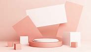 Minimal scene with podium and abstract background. Gold and pastel color scene. Trendy for social media banners, promotion, cosmetic product show. Geometric shapes interior 3d animation loop