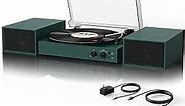 Record Player with External Speakers, USB Recording, 33 45 78 RPM Bluetooth Vintage LP Player Vinyl Turntable with Dual Stereo Speakers Support AUX-in RCA Out Headphone Jack, Green
