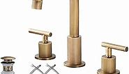 GGStudy 2-Handle Bathroom Faucet 3 Holes 360 Swivel Spout Antique Brass Widespread Bathroom Sink Faucet with Pop Up Drain