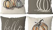 GAGEC Fall Pillow Covers 18x18 Inch Pumpkins Grey Autumn Harvest Hello Fall Throw Pillowcase Holiday Home Decor Sofa Bedroom Cushion Case Outdoor Indoor Decorations Set of 4