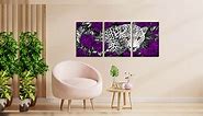 Visual Art Decor Purple Room Decor Leopard & Purple Flowers Floral Wall Art Cheetah Decor Picture Framed Artwork for Walls 3 Piece (12x16inchx3 Pieces)