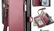 Defencase for Samsung Galaxy S24 Case, RFID Blocking Galaxy S24 Case Wallet for Women Men with Card Holder, PU Leather Magnetic Flip Zipper Strap Wallet Phone Case for Samsung Galaxy S24 6.2",Wine Red