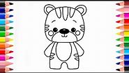 How to draw tiger easy - Tiger drawing for kids - Tiger coloring pages