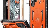 FNTCASE for Samsung Galaxy S22 Ultra Case: Built-in Screen Protector&Kickstand Full-Body Dual Layer Rugged Military Grade Shockproof Protection Heavy Duty Protective Phone Cover 5G-Orange