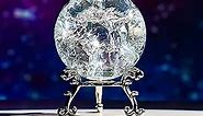 kanpura 60mm Ice Cracked Crystal Ball Paperweight Crystal Glass Sphere with Stand Home Decor Fengshui Accessories Rockery Ornament