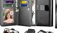 NJJEX Wallet Case for iPhone XR, for iPhone XR Case, PU Leather [9 Card Slots] ID Credit Holder Folio Flip Cover [Detachable][Kickstand] Magnetic Phone Case & Lanyard for iPhone XR 6.1" 2018 [Black]