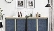 NOSGA Buffet Cabinet, Rattan Kitchen Cabinet Storage Cabinet Sideboard with Adjustable Shelves, Television Cabinet with 4 Iron Rattan Doors, Buffet Storage Cabinet (Blue Gold)