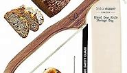 RIGHT HANDED US DESIGNED- Wooden Bread Bow Knife -Serrated Knife - Wooden Handle Bread Knife with Leather Hanging Strap - Sourdough Bread Knife for Homemade Bread with Linen Storage - Bread Knife Wood