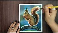 Squirrel Drawing with Oil Pastel for Beginners - Step by Step
