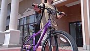 Hiland 26 Inch Women‘s Mountain Bike, 21 Speed Steel Frame Adult Bicycle, Man MTB Bikes with Suspension Fork, Purple Green White