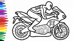 Spiderman Motorcycle Coloring Pages, Superheroes Motorbike, Bike Coloring Video for Kids