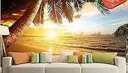 GREAT ART Photo Wallpaper Beach Sunset Decoration 132.3x93.7in / 336x238cm – Palm Tree Tropical Island Caribbean Ocean Landscape Nature Sea Coast Mural – 8 Pieces Includes Paste