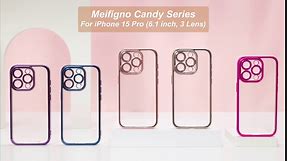 Meifigno Candy Series Designed for iPhone 15 Pro Case, Never Fade Metallic Glossy Bumper, [Glitter Card & Wrist Strap] Soft Clear Back for iPhone 15 Pro Phone Case Women Girly, Purple
