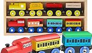 Wooden Train Set 12 PCS - Train Toys Magnetic Set Includes 3 Engines - Toy Train Sets For Kids Toddler Boys And Girls - Compatible With All Major Brands - Original - By Play22