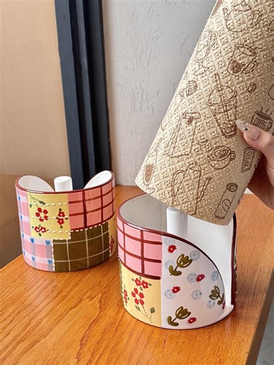 Handmade Ceramic Paper Towel Holder: Cottagecore Floral Patchwork - Etsy