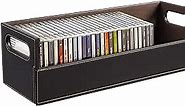 Stock Your Home CD Storage Box, Organizer Shelf for Movie Cases, DVDs, Cassette Tape Display Stand, Disc Holder Can Store Up to 40 CDs, Faux Leather (Brown)