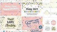 24 Pack Happy Work Anniversary Cards for Employees with Envelopes & Stickers - 8 Designs Blank Inside Employee Anniversary Cards for Work, 6x4in Employee Appreciation Cards, Work Anniversary Card Work