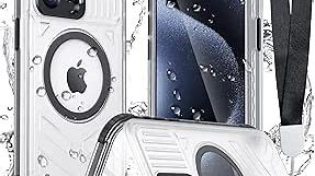 Temdan Magnetic for iPhone 15 Pro Case Waterproof,Built-in Screen Protector[IP68 Underwater][12FT Military Dropproof][Compatible with MagSafe] Full Body Shockproof Translucent Phone Case 6.1''-Black