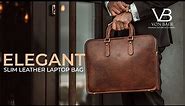 Elegant Slim Leather Laptop Bag — Men's Modern Briefcase by Von Baer Overview — 12", 13", 14" inches