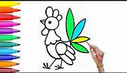 how to draw a colorful rooster | Easy drawing, painting and coloring for kids & Toddler