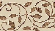 Dundee Deco DDAZBD9334 Peel and Stick Wallpaper Border - Damask Cream Brown Vines Wall Border Retro Design, 15 ft x 7 in (4.57m x 17.78cm), Self Adhesive