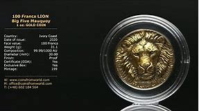 Ivory Coast 2020 100 Francs GREEF LION Big Five Mauquoy 1 Oz Gold Coin