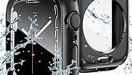 Goton 2 in 1 Waterproof Case for Apple Watch Screen Protector 44mm SE 2nd Gen Series 6 5 4 SE, 360 Protective Glass Face Cover Hard PC Bumper + Back Frame for iWatch Accessories 44 mm, Black