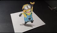 How to draw 3D Minion - Drawing 3D Minion and Banana - Trick Art