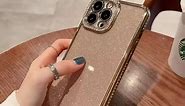 MINSCOSE Compatible with iPhone 12 Pro Case,Glitter Bling Diamond Sparkle Shiny Bumper and Camera Lens Design Clear Phone Cases for Women Girls-Gold