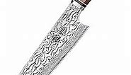 MITSUMOTO SAKARI 8 inch Japanese Gyuto Chef Knife, Professional Hand Forged Japanese Meat Knife, AUS-10 Premium Damascus Steel Kitchen Cooking Knife (Shadowwood Pomegranate Handle & Gift Box)